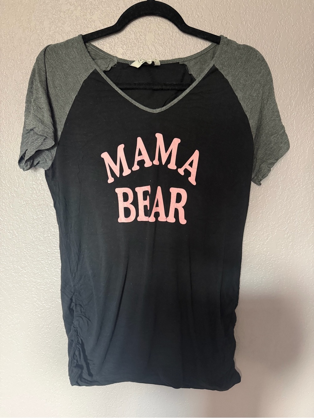 Mama Bear Black Raglan Tee with Pink Lettering